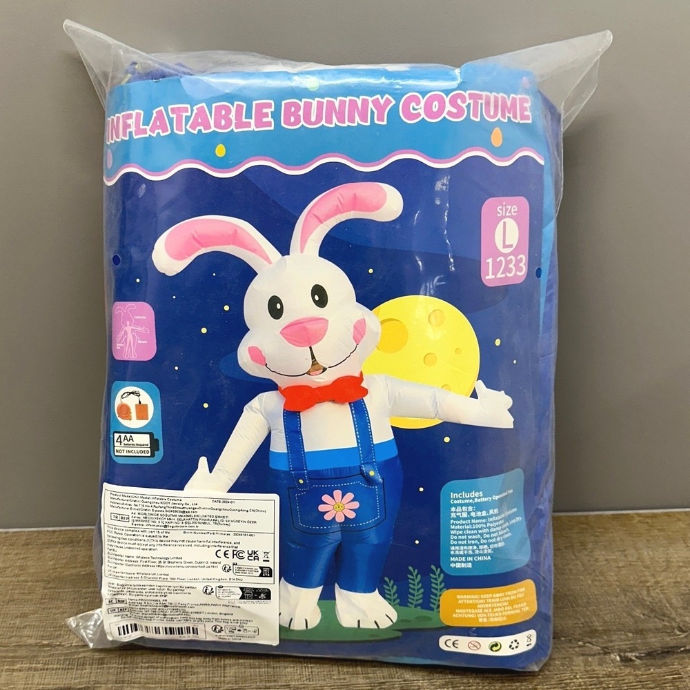 Inflatable Bunny Costume Blue Overalls Easter Rabbit Adult Size L 1233 New